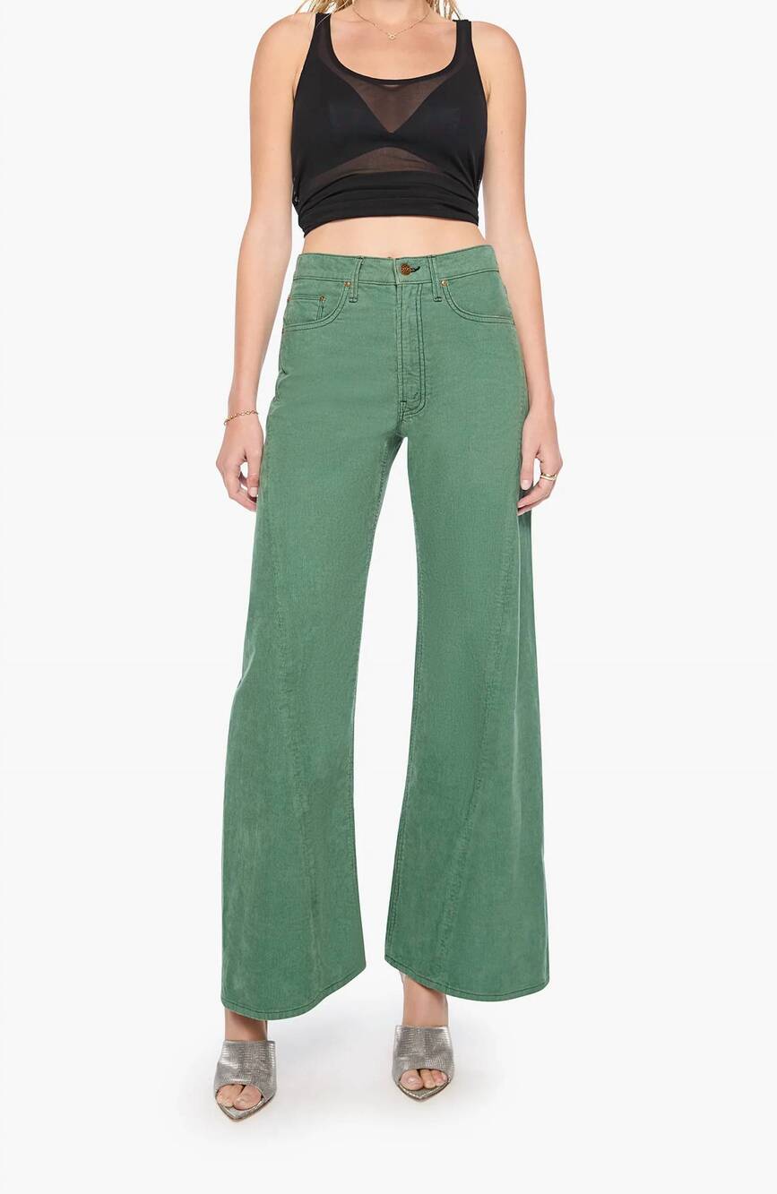 NEW MOTHER the lemon twist sneak wide-leg corduroy pant in dark ivy